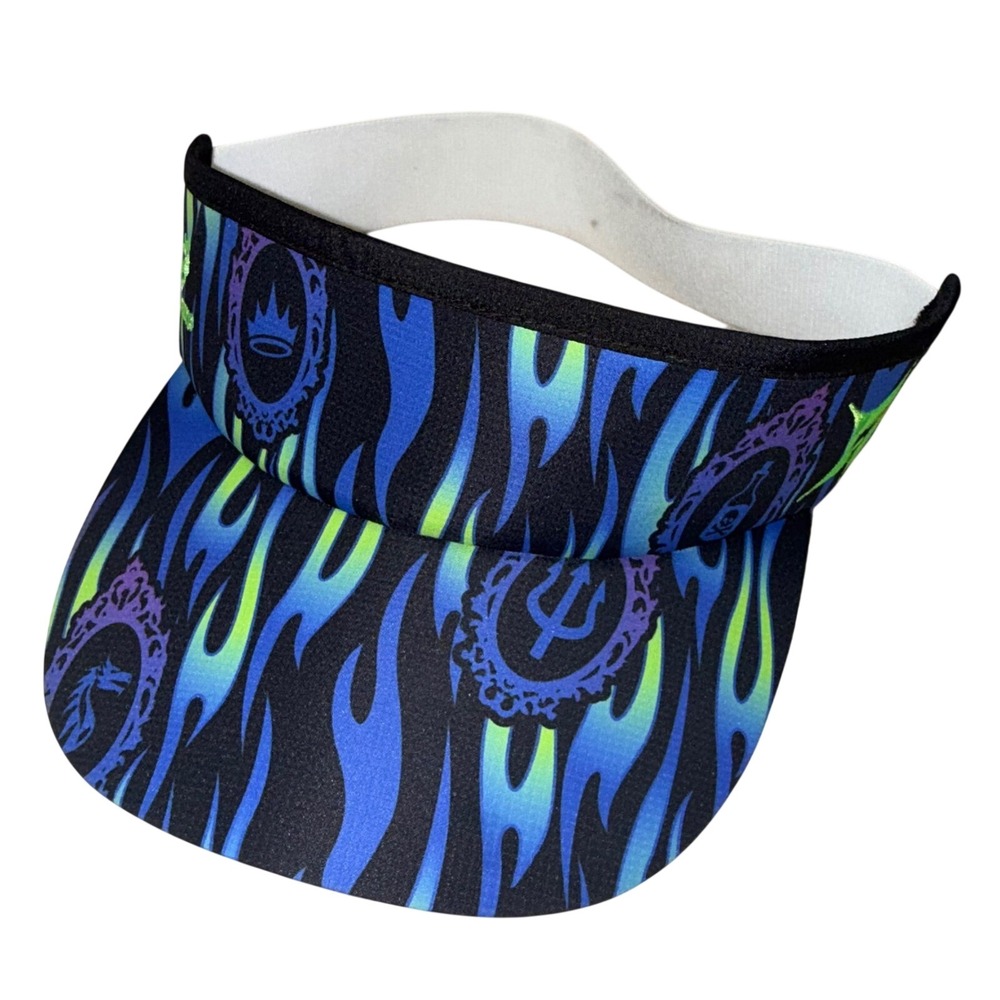 Headsweats Wicked Run Performance Visor Blue Green Flame Graphic Elastic Back